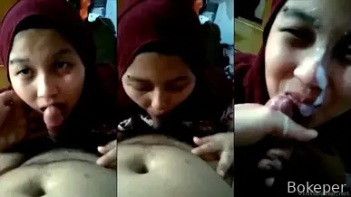 Cewek Jilbab Sepong Kontol Sampe Crotan Panas di Muka